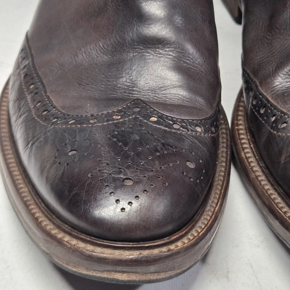 J&M Johnston & Murphy 1850 Collection Italy Brown Brogue Chelsea Side Zip Rare